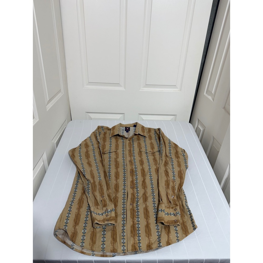 Panhandle Slim Mens Large Western Button Down Shirt Tan Southwestern Stripe